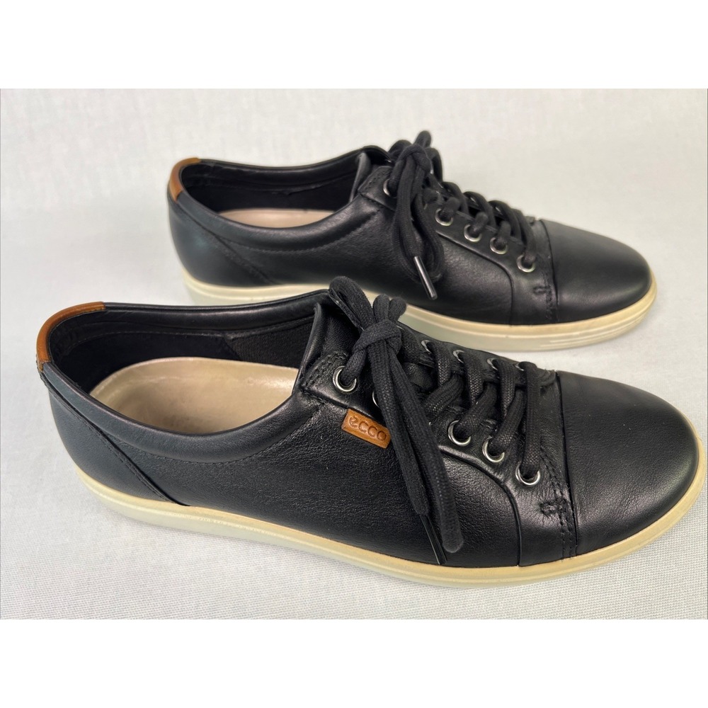Ecco Womens Shoes 8 Black Leather Soft 7 Sneakers Lace Up Low Top 43000301001 - Picture 2 of 8